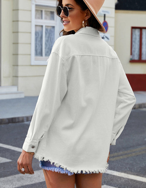 Load image into Gallery viewer, Button Up Pocketed Raw Hem Denim Jacket
