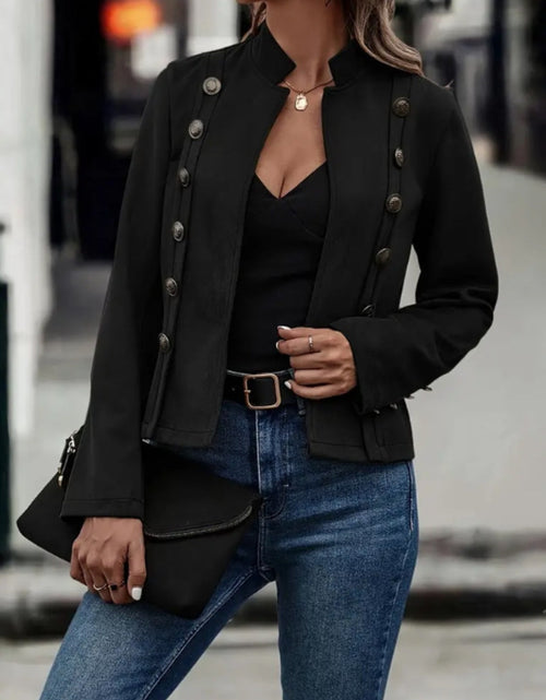 Load image into Gallery viewer, Decorative Button Open Front Long Sleeve Jacket
