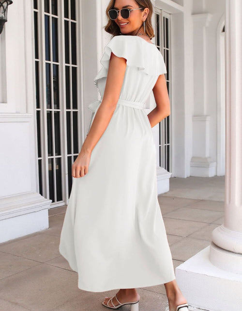 Load image into Gallery viewer, Tied Front Ruffled Short Sleeve Midi Dress
