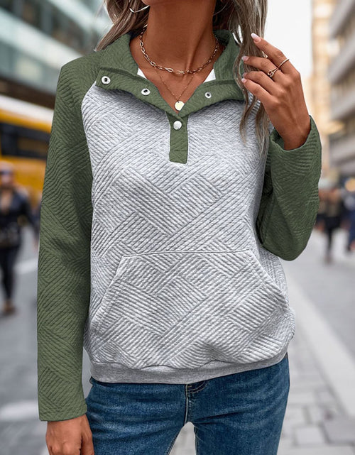 Load image into Gallery viewer, Perfee Contrast Textured Long Sleeve Sweatshirt
