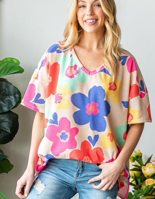 Load image into Gallery viewer, HOPELY Full Size Floral V-Neck Side Slit T-Shirt

