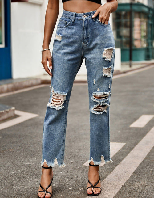 Load image into Gallery viewer, Distressed Raw Hem Jeans with Pockets
