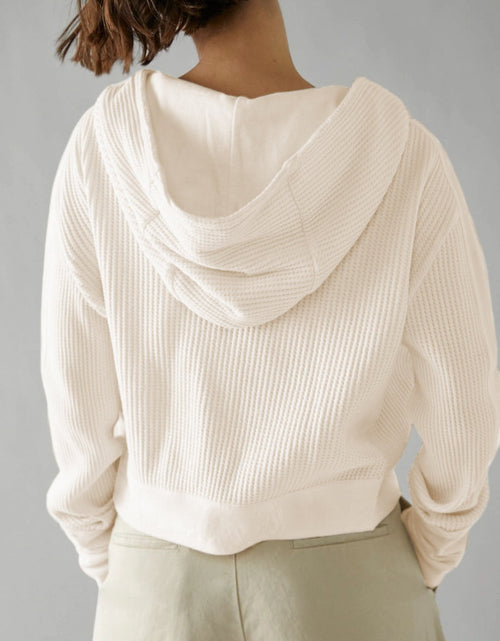 Load image into Gallery viewer, Waffle-Knit Dropped Shoulder Hooded Jacket
