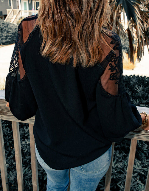 Load image into Gallery viewer, Embroidered Tie-Neck Puff Sleeve Blouse
