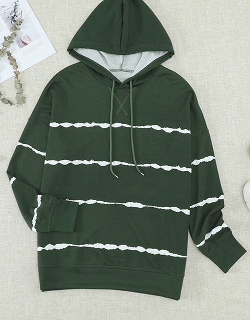 Load image into Gallery viewer, Drawstring Striped Dropped Shoulder Hoodie
