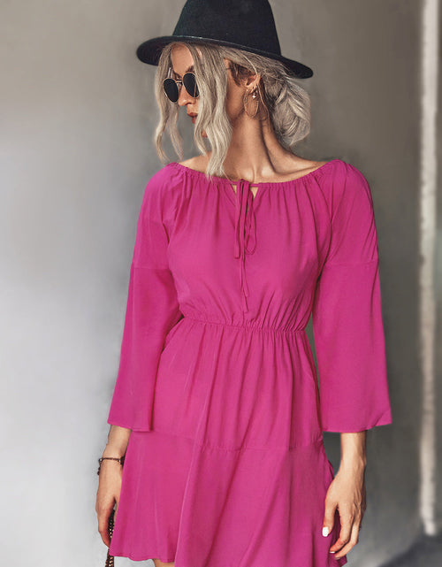 Load image into Gallery viewer, Tie Neck Flare Sleeve Mini Dress
