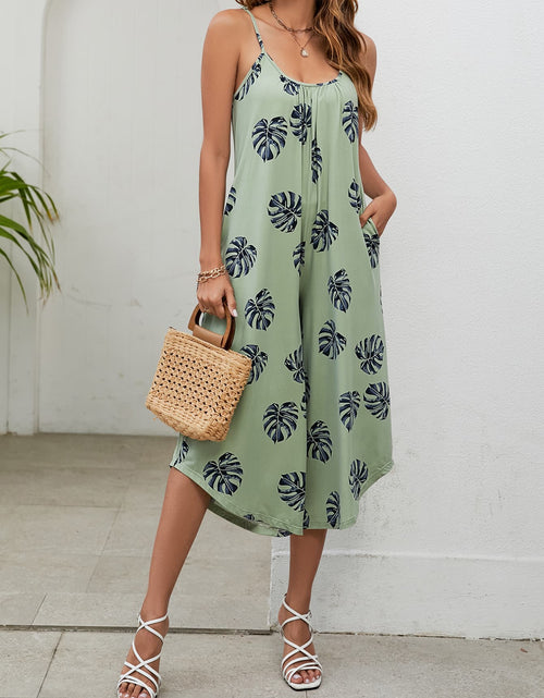 Load image into Gallery viewer, Botanical Print Spaghetti Strap Scoop Neck Jumpsuit
