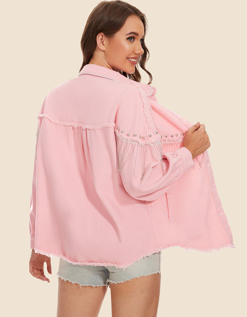 Load image into Gallery viewer, Raw Hem Fringe Detail Denim Jacket
