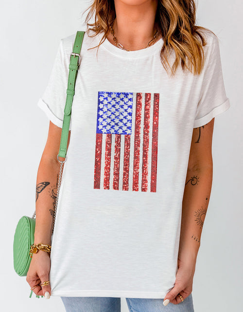 Load image into Gallery viewer, US Flag Round Neck Short Sleeve T-Shirt
