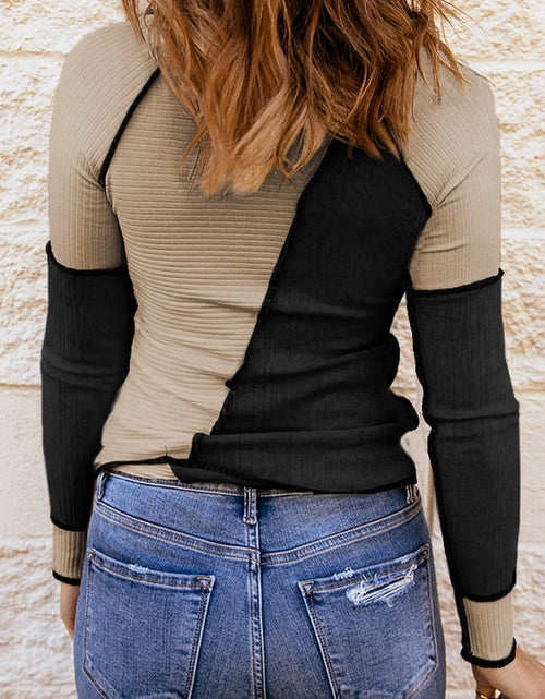 Load image into Gallery viewer, Color Block Round Neck Long Sleeve T-Shirt
