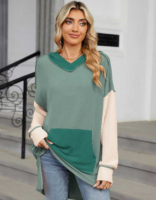 Load image into Gallery viewer, Double Take Contrast Hooded Long Sleeve Top

