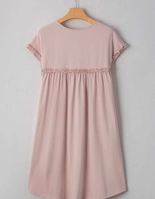 Load image into Gallery viewer, Frilled Trim Crew Neck Cap Sleeve Loose Fit Mini Dress
