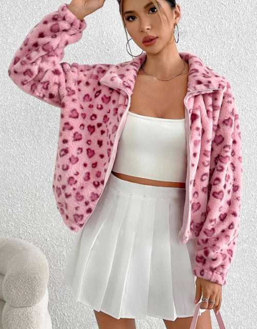 Load image into Gallery viewer, Leopard Zip Up Long Sleeve Furry Jacket
