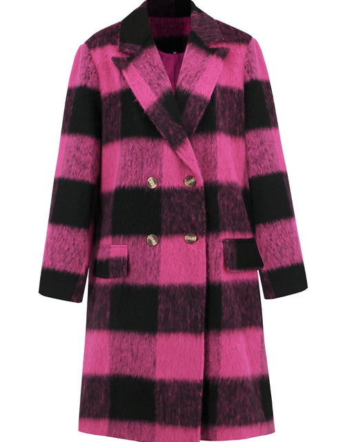 Load image into Gallery viewer, Plaid Double-Breasted Long Sleeve Coat
