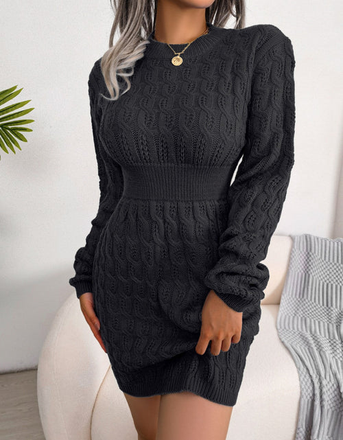 Load image into Gallery viewer, Cable-Knit Round Neck Mini Wrap Sweater Dress
