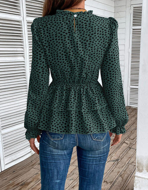 Load image into Gallery viewer, Printed Round Neck Smocked Flounce Sleeve T-Shirt
