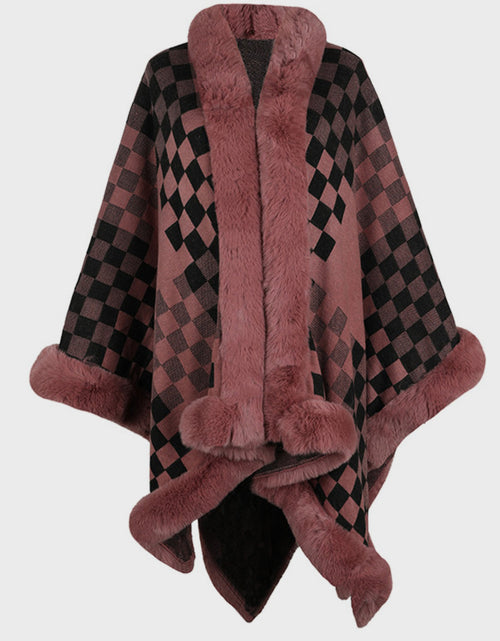 Load image into Gallery viewer, Fuzzy Checkered Long Sleeve Poncho
