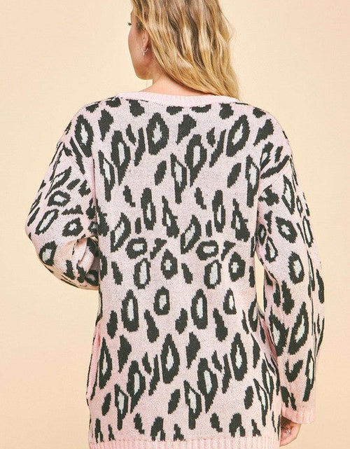 Load image into Gallery viewer, Davi &amp; Dani Leopard Ribbon Tie Front Loose Fit Cardigan
