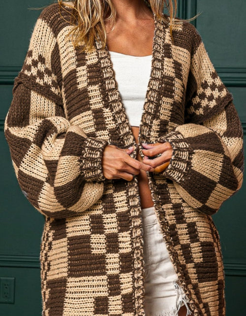 Load image into Gallery viewer, Checkered Open Front Long Sleeve Cardigan
