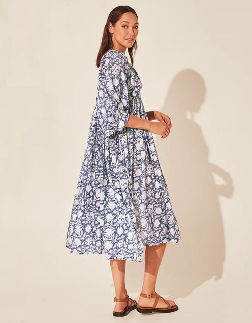 Load image into Gallery viewer, Floral Tie Neck Lantern Sleeve Dress

