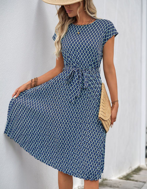 Load image into Gallery viewer, Perfee Printed Round Neck Short Sleeve Midi Dress
