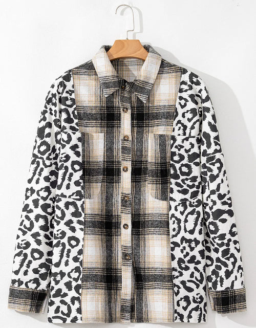 Load image into Gallery viewer, Plus Size Leopard Plaid Button Up Long Sleeve Shacket
