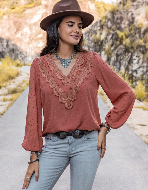 Load image into Gallery viewer, Swiss Dot V-Neck Blouse
