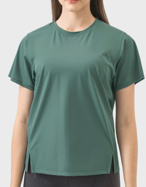 Load image into Gallery viewer, Millennia Slit Round Neck Short Sleeve Active T-Shirt
