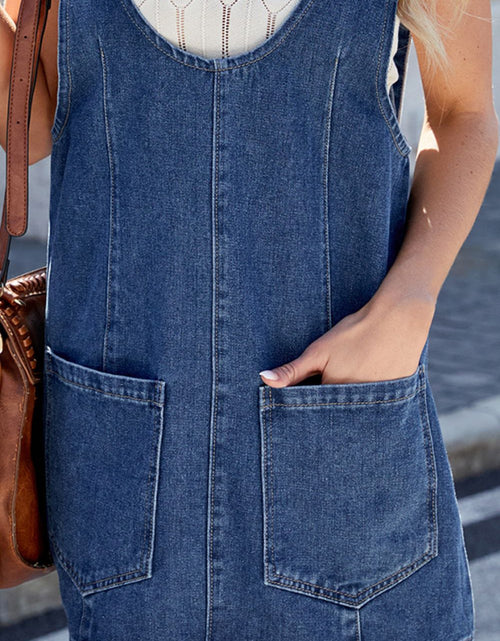 Load image into Gallery viewer, Scoop Neck Denim Overall Dress with Pockets

