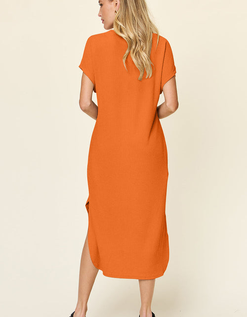 Load image into Gallery viewer, Double Take Full Size Round Neck Short Sleeve Slit Dress
