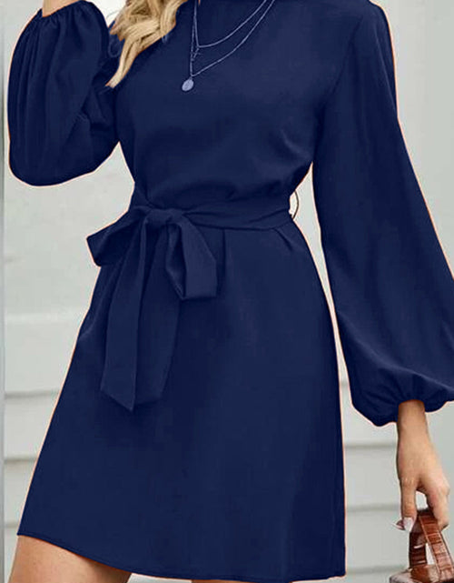 Load image into Gallery viewer, Tied Boat Neck Balloon Sleeve Mini Dress

