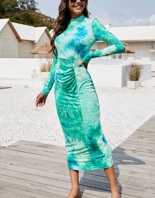 Load image into Gallery viewer, Tie Dye Mock Neck Long Sleeve Dress
