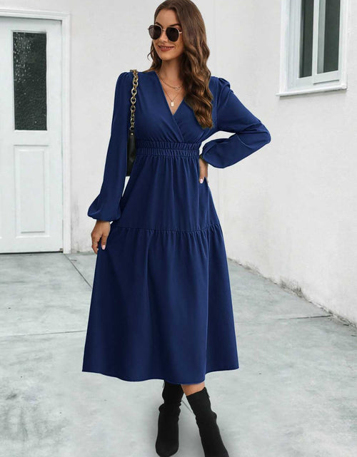Load image into Gallery viewer, Surplice Neck Long Sleeve Midi Dress
