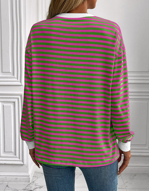 Load image into Gallery viewer, Ivy Lane Striped Round Neck Long Sleeve Sweatshirt
