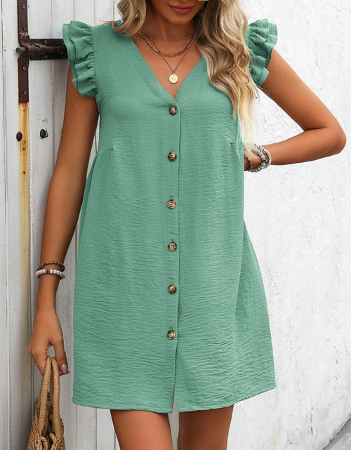 Load image into Gallery viewer, Ivy Lane Button Up V-Neck Cap Sleeve Mini Dress
