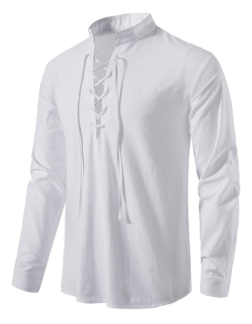 Load image into Gallery viewer, Men's Lace Up Long Sleeve Blouse
