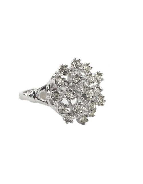 Load image into Gallery viewer, Vintage Ring Ruby Austrian Crystals and Pinfire Opals 18k White Gold Electroplate Made in the USA by PVD Vintage Jewelry
