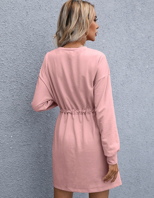 Load image into Gallery viewer, Ivy Lane Drawstring Round Neck Dropped Shoulder Mini Dress
