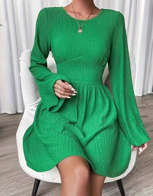 Load image into Gallery viewer, Round Neck Flare Sleeve Mini Dress
