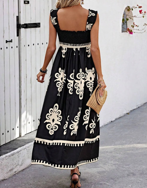 Load image into Gallery viewer, Smocked Printed Wide Strap Maxi Dress
