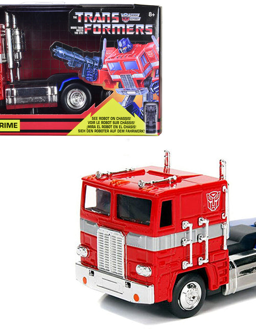 Load image into Gallery viewer, G1 Autobot Optimus Prime Truck Red with Robot on Chassis from "Transformers" TV Series "Hollywood Rides" Series 1/32 Diecast Model by Jada
