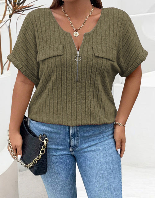 Load image into Gallery viewer, Plus Size Half Zip Short Sleeve T-Shirt
