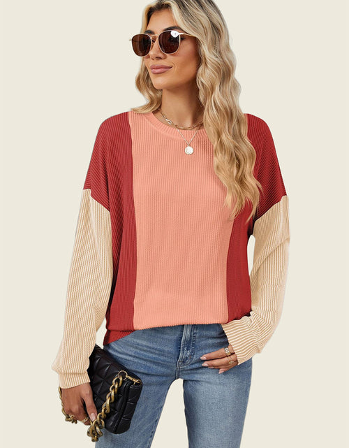 Load image into Gallery viewer, Double Take Texture Contrast Round Neck Long Sleeve T-Shirt
