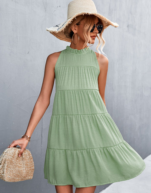 Load image into Gallery viewer, Tie Back Mock Neck Tiered Dress
