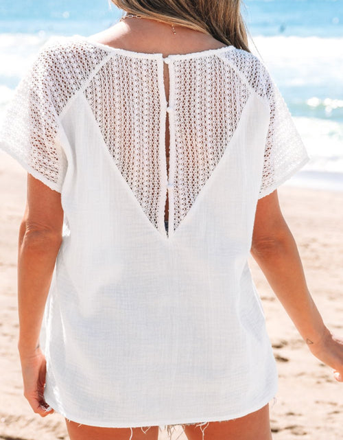 Load image into Gallery viewer, Lace Crochet Textured Button Back V Neck T Shirt

