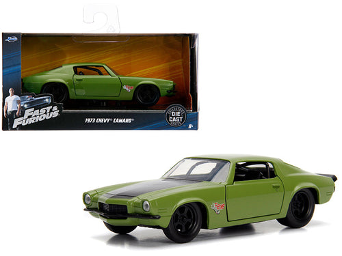 Load image into Gallery viewer, Dom's 1973 Chevrolet Camaro "F-Bomb" Matt Green with Black Hood Stripe "Fast &amp; Furious" Movie 1/32 Diecast Model Car by Jada
