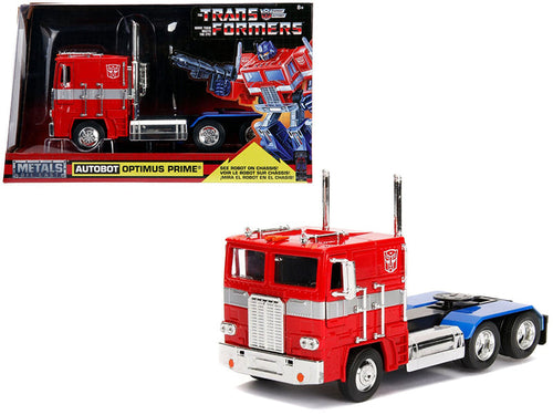 Load image into Gallery viewer, G1 Autobot Optimus Prime Truck Red with Robot on Chassis from "Transformers" TV Series "Hollywood Rides" Series 1/24 Diecast Model by Jada
