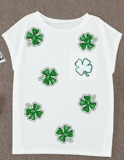 Load image into Gallery viewer, Sequin Lucky Clover Boat Neck T-Shirt
