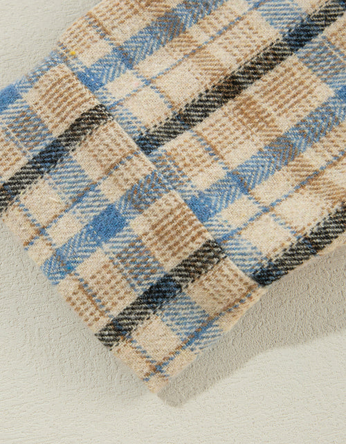 Load image into Gallery viewer, Drawstring Waffle Knit Patchwork Hooded Plaid Shacket
