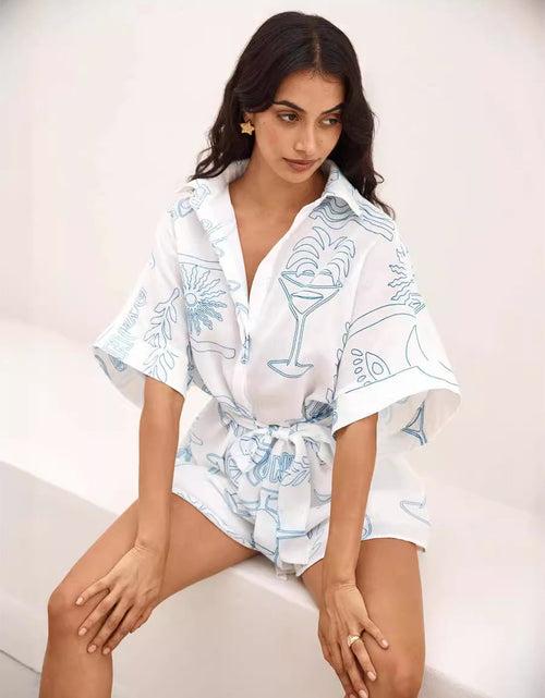 Load image into Gallery viewer, Printed Collared Neck Half Sleeve Romper

